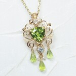 14Kgf  3ct!!大粒トリリアンカット・ペリドットの華やかペンダント＊   （ワイヤーアクセサリー ワイヤージュエリー 天然石 紫月 ）