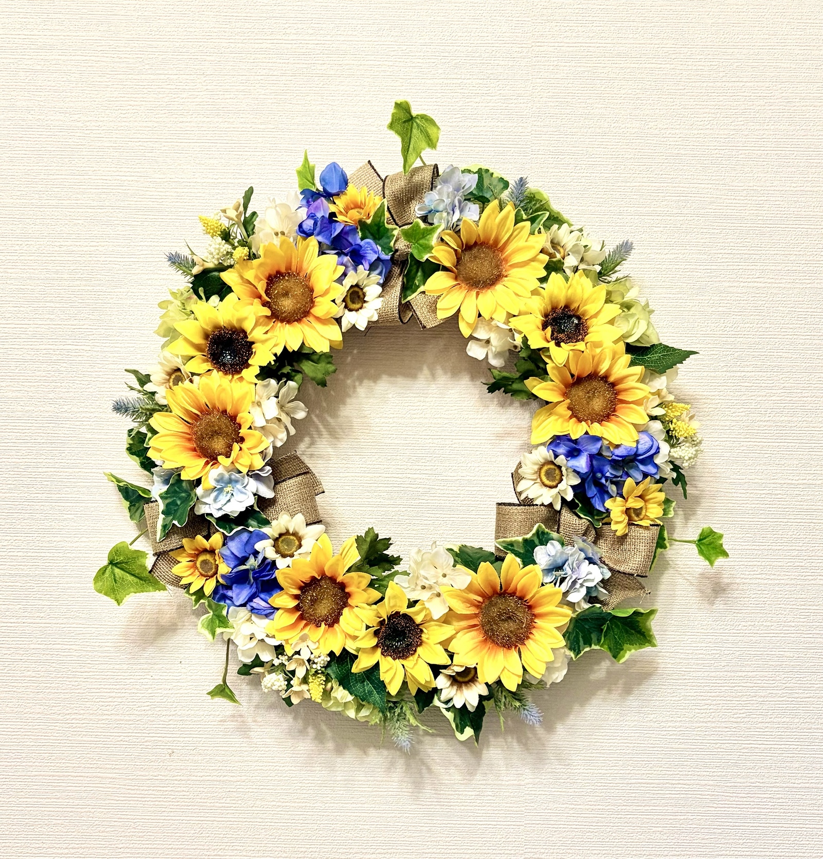 No.wreath-15364☆水色バラのハート型リース 32x34cm・アートフラワー