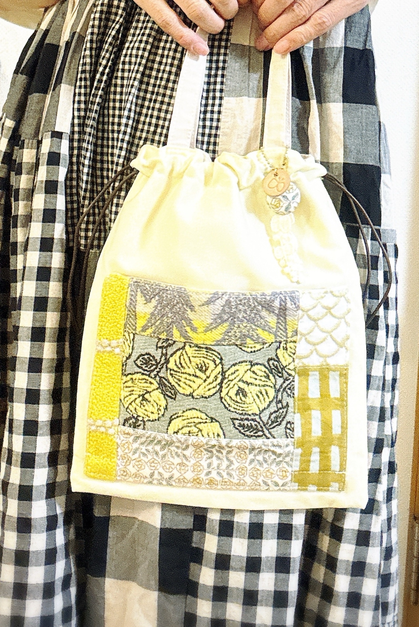 ちょっとそこまで巾着バッグ☆ミナペルホネン rosy 手提げバッグ