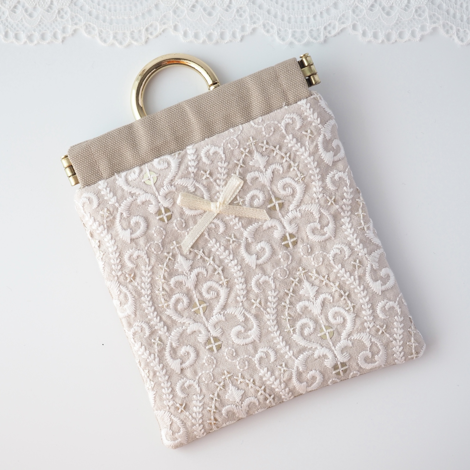 ポケットポーチ｜インド刺繍生地｜バッグチャームポーチ - Link.hand