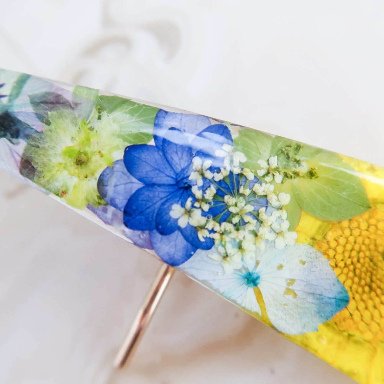 pastel color〜ふんわり押し花　ポニーフック たっぷり押し花のポニーフック〜イエロー&ブルー〜 - pycpyc'S GALLERY