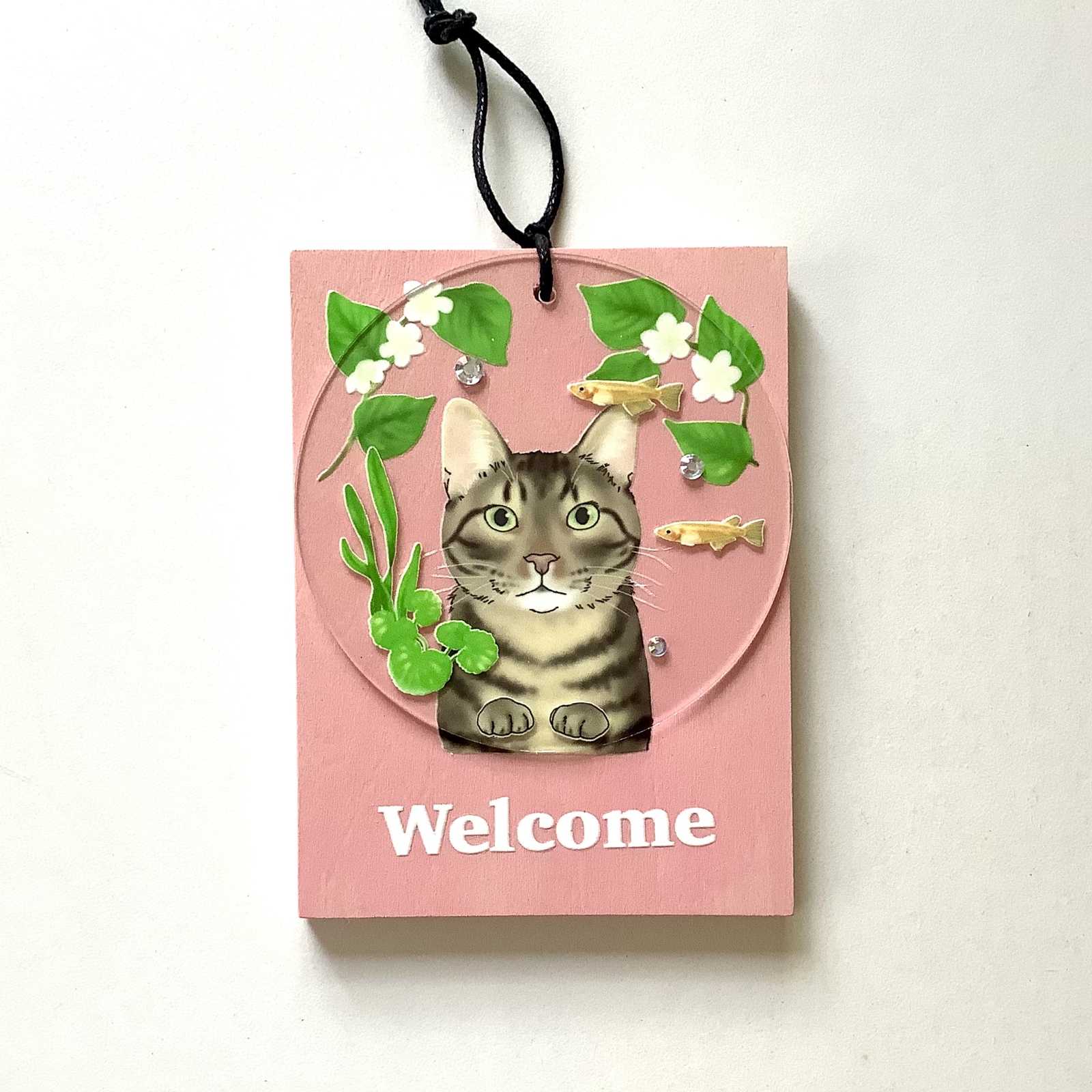 Welcomeプレート ウェルカムボード 玄関 インテリア / 猫 キジトラ