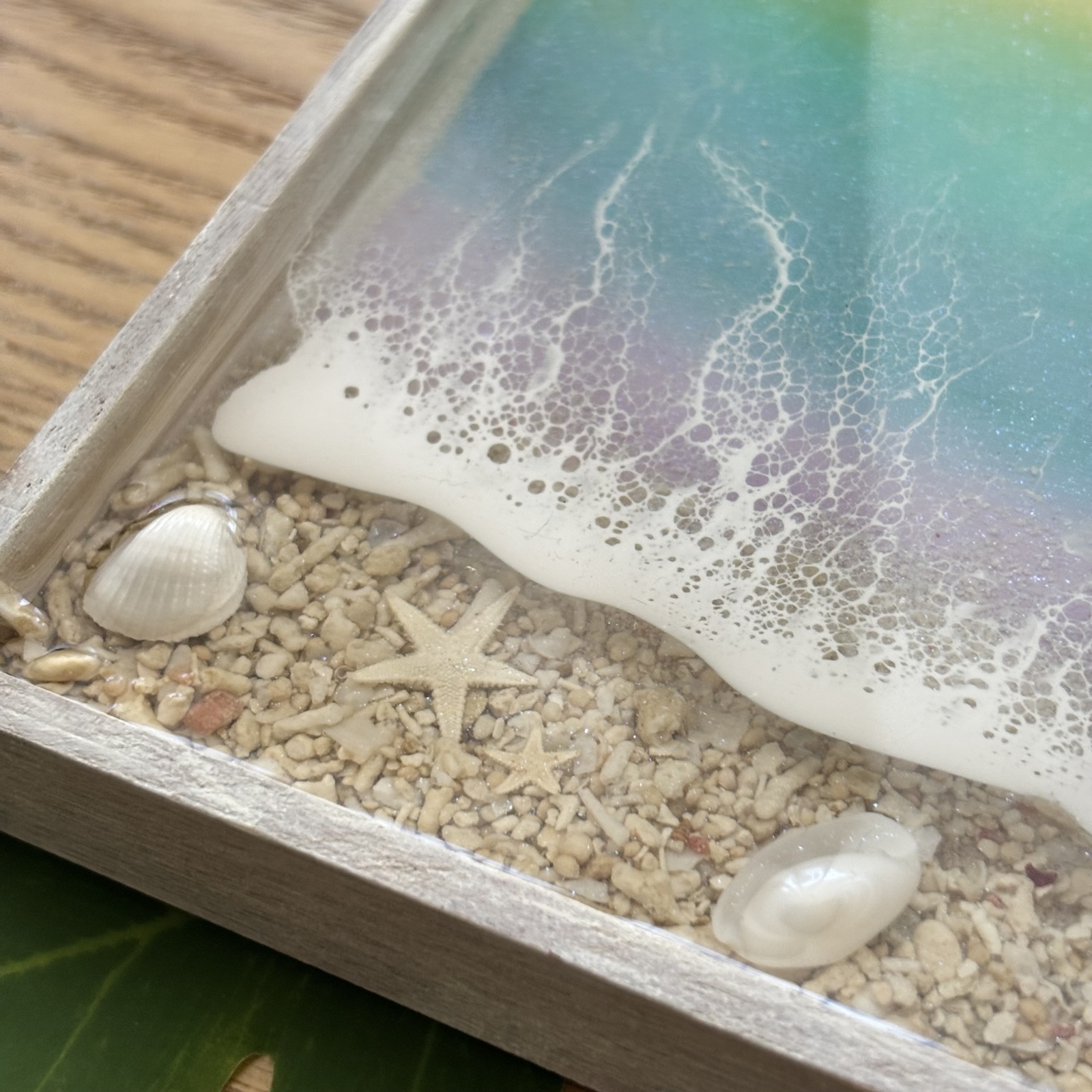 レジン 海アート レインボーオーシャン 虹色の海 木製トレー特大サイズ