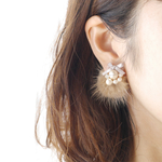 コットンパール×ファーのピアス