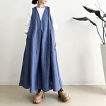V襟ジャンパースカート * Linen素材 Denimカラー *