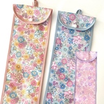 ループ付き♪ 花柄とリボン　ラミネート仕様のそろばんケース   ピンク　青　リバティ風　小花　可愛い