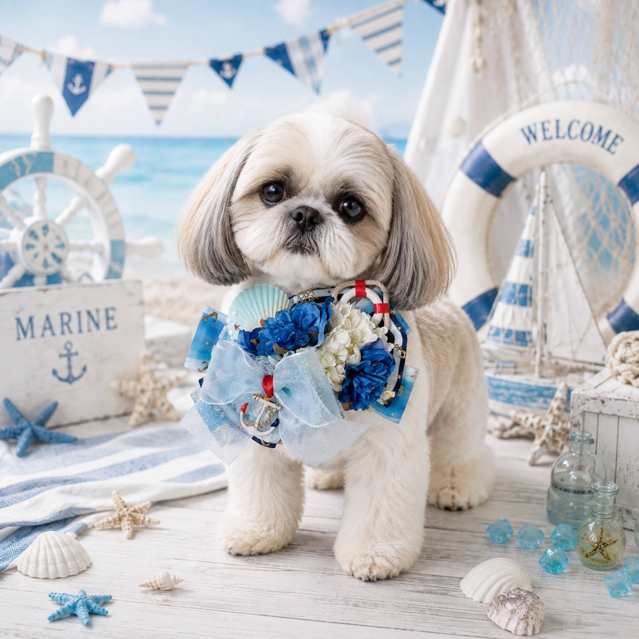 限定1】🏝️マリンチョーカー🏖️ 犬猫ヘアアクセサリー トリミング