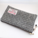 Harris Tweed ハリスツイード　&　天然石ブラックオニキス　 中布内ポケット付き◆通帳ポーチ、ペンケースにも♪