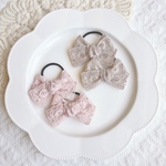 《2個セット》刺繍リボンヘアゴム　ミニベビーサイズ　/   リボン　りぼん　髪ゴム　ヘアゴム　小花柄　お花柄　韓国レース　韓国リボン　刺繍レース　刺繍リボン　ハンドメイド　姉妹おそろい　姉妹お揃い　