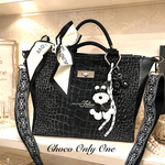 🖤1点物🖤ブラックコットン素材クロコ柄✖️ブラック合皮でカッコイイ2wayトートバッグ👜【948】