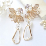 [25]【人気No.1】華やかキラキラフラワー(ゴールド)♡2wayお花ピアス/イヤリング 結婚式 ブライダル お呼ばれ ウェディング オケージョン 前撮り 揺れる パール ジルコニア ディップアート