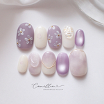 淡色ラベンダーのシルキーフラワーネイル/紫陽花ネイル/ネイルチップ/マグネットネイル/ニュアンスネイル/パープルネイル