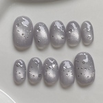 No.69 くすみブルーグレー バブル マグネットネイルチップ ベリーショートオーバル うるツヤ春夏秋冬ウェディング クリスマスバレンタイン