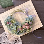 秋色紫陽花とミニバラ　優しい雰囲気のドライフラワーミニリース　20cm