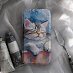 手のひらの中の絵画展~ふとんのなかのねこ~　猫　ネコ　アメショ　手帳型スマホケース・カバー　iPhone　Galaxy　Xperia　メンズ　ユニセックスデザイン　▷chillgift_artwrk