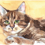 ハガキ大原画 [ねこ専門オーダーメイド肖像画] 手描き水彩画 原画納品　小サイズ　送料無料
