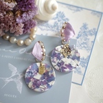𝓝𝓮𝔀🪻🍋Seashellの海のカケラ𓇼 レモンクォーツとラウンドプレートの2way ピアス / イヤリング ◇ パープル💜/シェル/ロゴチャーム