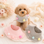 💕ポンポンフリルスタイ💕 つけ襟 スタイ ケープ バンダナ スカーフ  ポンポン おしゃれ 写真撮影 犬  猫