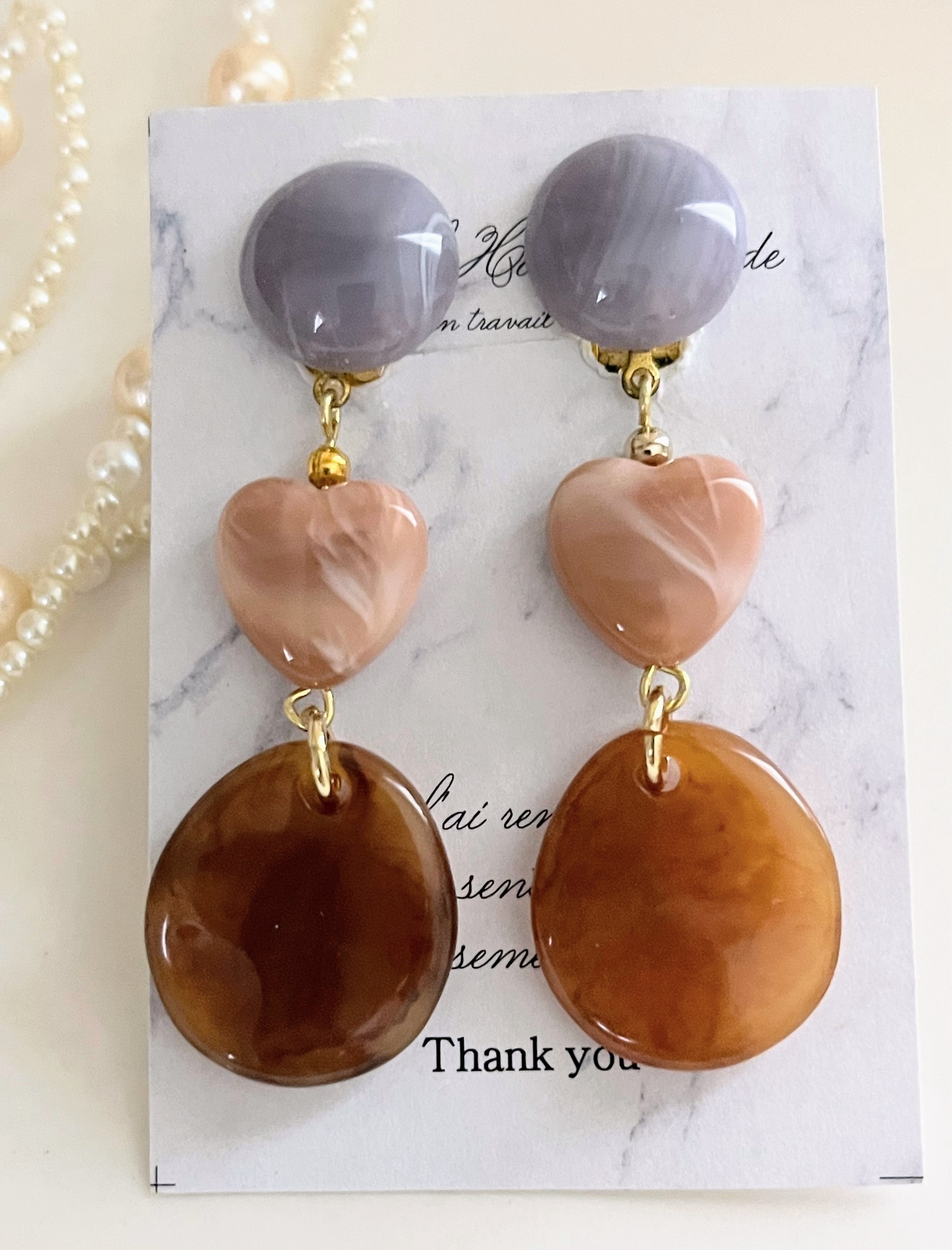 No.716【10ペア】べっ甲 重ね チャーム ハンドメイド ピアス