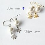 再販プレゼントSnow❄イヤリング&イヤリング  コットンパール                                              ゴールド/シルバー