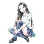 2Lサイズ 423 膝を抱えて座る人物 淡彩ポートレート