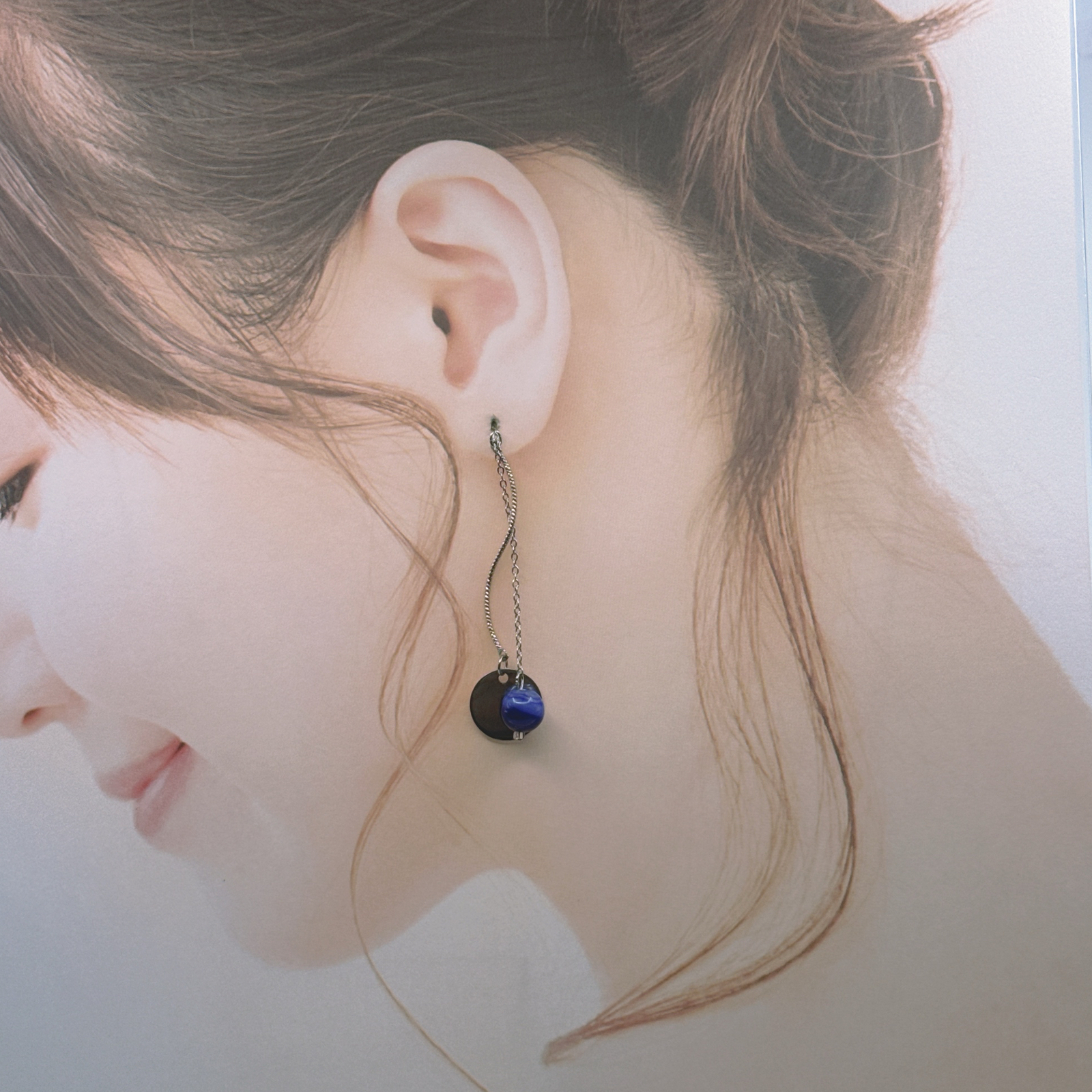 ピアス】ブルーアゲートー×シルバープレート 揺れるロングピアス 