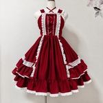 懐古ロリィタ3♡ハイウェストジャンパースカート　ダークレッド　ロリィタジャンパースカートロリィタワンピース