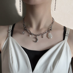 【 twilight charm necklace 】🌙月とパールチャームのステンレスチェーンネックレス