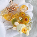 うさぎさんと向日葵🌻琥珀糖レジンキーホルダー
