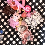 ❤️サバトラチャリ猫茶トラ白猫＆ピンクオレンジスマホストラップ/手首にやさしいポコポコ太め6本編込みループ