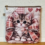 ふんわりファスナーポーチ、16(大きなリボンの猫ちゃんパネル②)