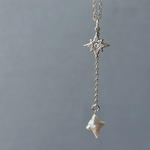 星　ビジュー　ネックレス　サージカルステンレス　オールステンレス　淡水パール　真珠　淡水真珠　十字星　シンプル　キュービックジルコニア　春　夏　つけっぱなし