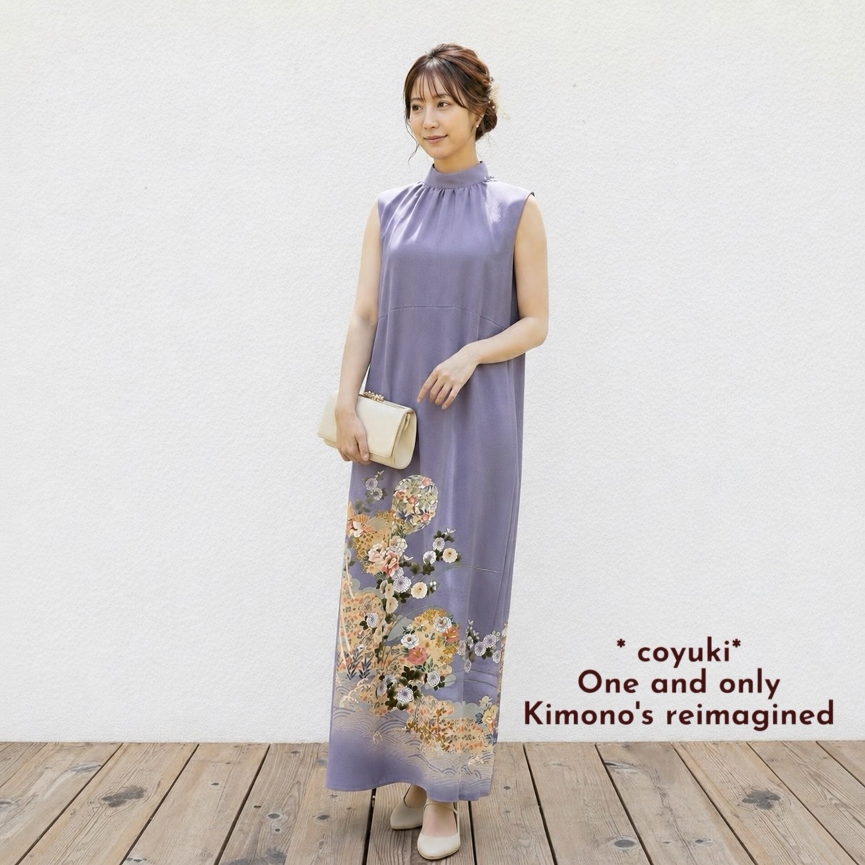 着物リメイク 色留袖ワンピース ボレロ/リボン付 2Way Lサイズ 【結婚