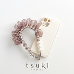 大人可愛いスマホハンドストラップ｜サンドベージュ｜パール｜上品｜パープル｜かわいい