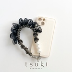 〔 Chic & Frill 〕スマホハンドストラップ　大人可愛い シンプル　ダークブラウン｜パール｜上品｜かわいい｜大人｜フリル｜ギフト｜母の日｜華やか