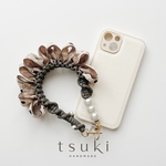 [新色]大人可愛いスマホハンドストラップ｜ダークブラウン｜パール｜上品｜ドットフリル｜ベージュ｜かわいい｜フリル｜ギフト｜シンプル