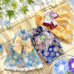 犬服/猫服　花火柄の浴衣風ワンピース【３色】帯色選べる　組み合わせ自由