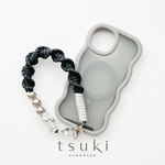〔 Chic & Knot 〕スマホハンドストラップ　大人可愛い シンプル　シルバービーズ｜ダークブラウン｜ブラック｜かわいい｜大人