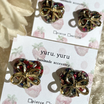 カラフルストーンを封入したリボン付き小粒　ピアス　and イヤリング