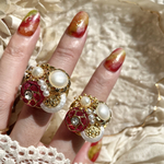 ボタンコラージュリング💍　ショッキングピンク
