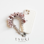 大人可愛いスマホハンドストラップ｜サンドベージュ｜ピンクベージュ｜パール｜上品｜かわいい｜フリル｜シンプル
