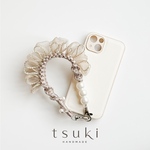 〔 Chic & Frill 〕スマホハンドストラップ｜大人可愛い｜シンプル｜サンドベージュ｜パール｜上品｜かわいい｜ギフト｜母の日｜