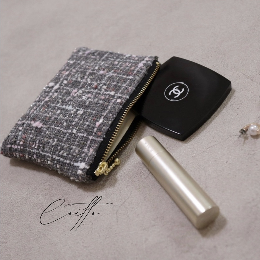 Fancy tweed pouch【ファンシーツイードポーチ】gray 化粧ポーチ