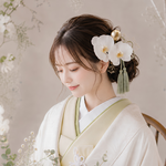胡蝶蘭とかすみ草の髪かざり　結婚式　花嫁　白無垢　成人式　着物　和装　ヘアアクセサリー　ヘッドドレス