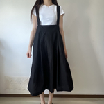 リネン・大人かわいい サスペンダースカート（ブラック）