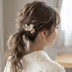 紫陽花　かすみ草　ゴールド　プラチナ　ユーピン　小枝　かんざし　ドライフラワー　パール　お呼ばれ　結婚式　参列　成人式　振袖　卒業式　着物　二次会　和装 洋装　ヘアアクセサリー　髪飾り　ヴィンテージ