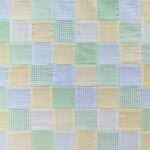 【受注制作】大きめ滑り止め付カフェマット49×70cm（イエロー×水色×グリーン）パッチワークのペット用マット