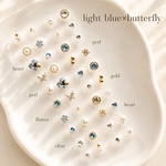 耳つぼジュエリー　40粒セット／light blue × butterfly ハート　パール　月　耳ツボマップ　貼り方ガイド付き　ゴールド　セルフ