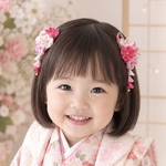 七五三 髪飾り 3歳　つまみ細工 ピンクの花飾り　おかっぱ　ボブにも
