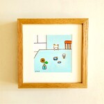 【原画・水彩画】「バニラアイス」 ※木製額縁入り（18㎝角）